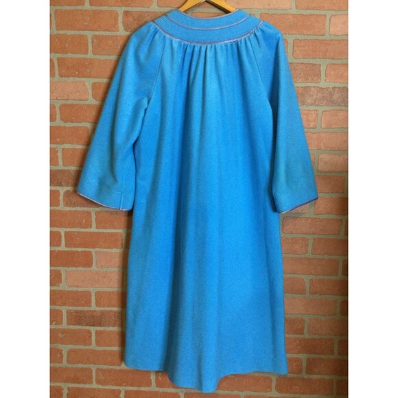 Vintage Evelyn Pearson Womens Velour Pearl Snap Robe Blue Size L Housecoat - Picture 4 of 9
